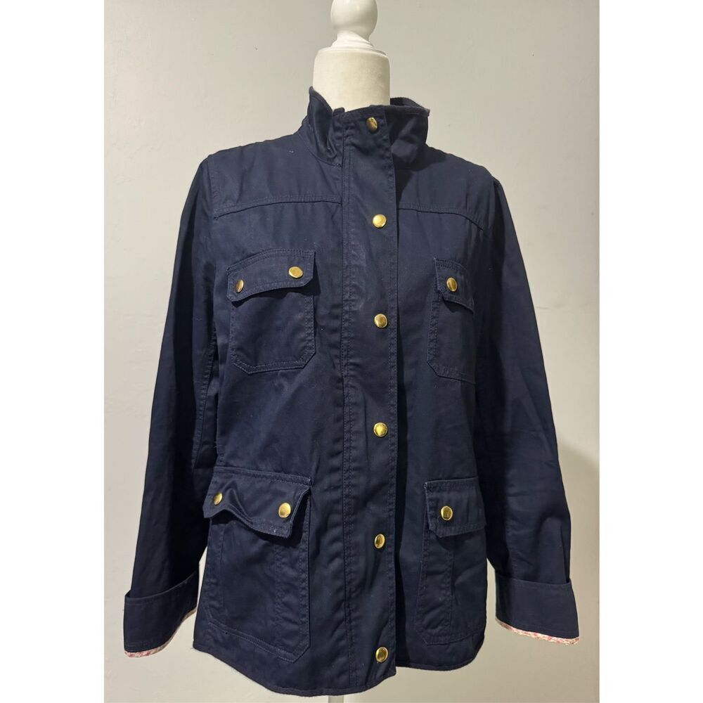 J. Crew Downtown Field utility jacket blue front zipper snap buttons L - Picture 10 of 13